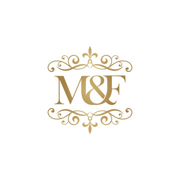 M&F Initial logo. Ornament ampersand monogram golden logo