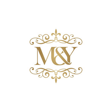 M&Y Initial logo. Ornament ampersand monogram golden logo