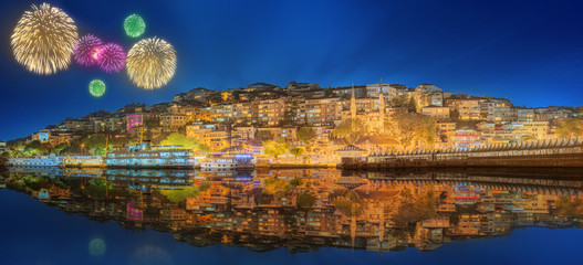 Beautiful fireworks and cityscape of Istanbul