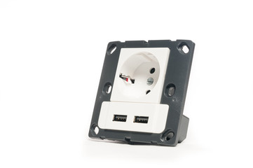 Obraz premium Modern power socket, with two usb charger port, without decorati