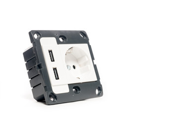 Modern power socket, with two usb charger port, without decorati