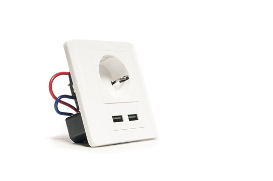 Modern power socket, with two usb charger ports.