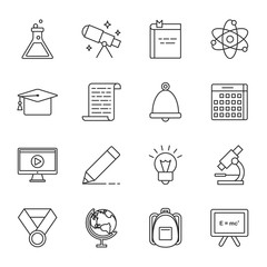 Science and education vector icons set modern line style
