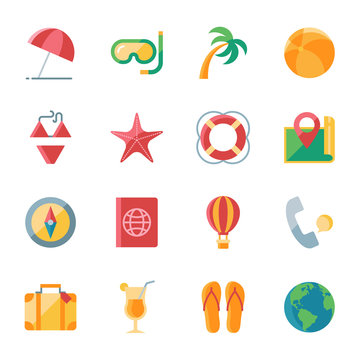 Travel vector icons set flat style