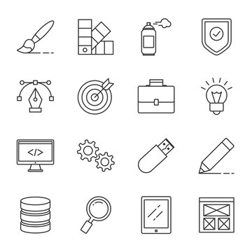 Web design and development vector icons set modern line style