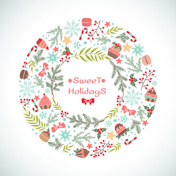 Christmas vector floral wreath