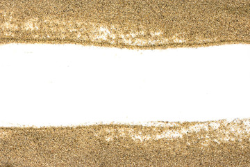 closeup of a pile of sand of a beach or a desert on a white back