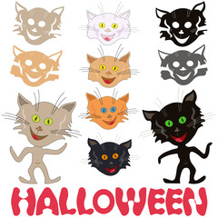 Halloween set of funny cats and feline masks
