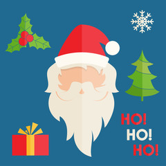 Flat design of Santa Claus with christmas accessories. Vector il