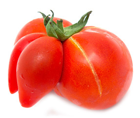unusual red tomato on a white background