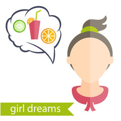Flat design of a girl with hairstyle and icons of various women'