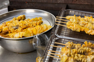 Product of squid on tray in market