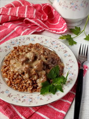 Бефстроганов с гречкой.