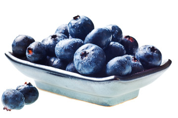 Japanese bowl with blueberries isolated