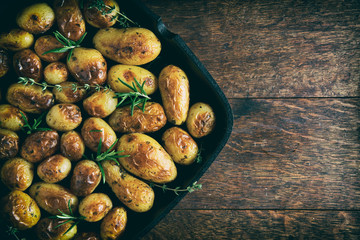 Roasted potato in a frying pan