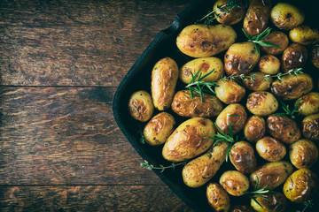 Roasted potato in a frying pan