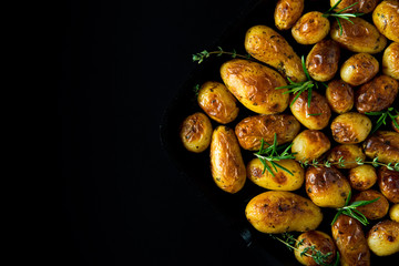Roasted potato in a frying pan