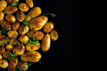 Roasted potato in a frying pan