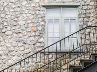 Stair metal and stone wall