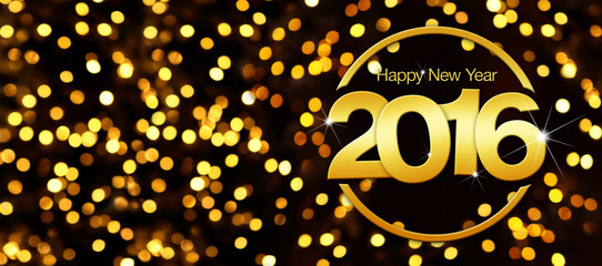 happy new year 2016 golden text in lights background