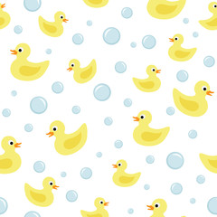 vector seamless pattern with ducks and bubbles