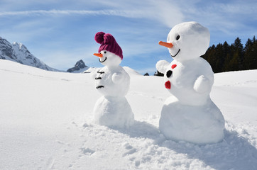 Pair of funny snowmen