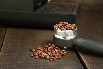 Coffee beans in the coffee tablet. Stil life style.