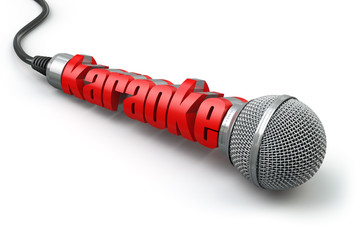 Naklejka premium Karaoke party concept. Two microphones with text.