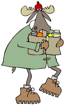 Moose Carrying Bags Of Groceries