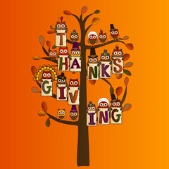 thanksgiving on a tree with leaves with fall background