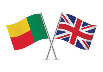 Benin and British flags. Vector illustration.