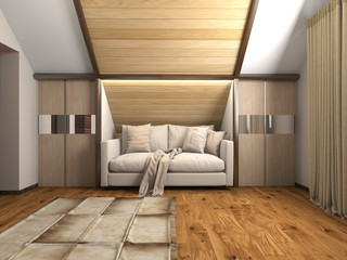 Sofa in the room 3d rendering