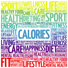 CALORIES word cloud background, health concept