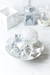 Vintage Christmas decorations in white
