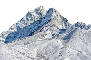 Foto auf Acrylglas Schneebedeckter Gipfel isoliert auf weißem Hintergrund © mbruxelle