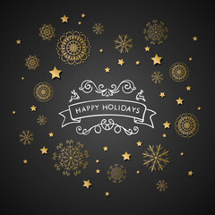 Vector Illustration of a Decorative Christmas Design with Golden Snowflakes and Stars