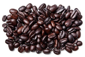 coffee beans isolated on white background with drop shadow