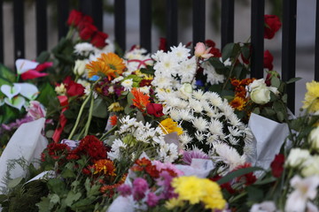 Naklejka premium People in Belgrade lay flowers and lighting candles in front of France embassy for the victims