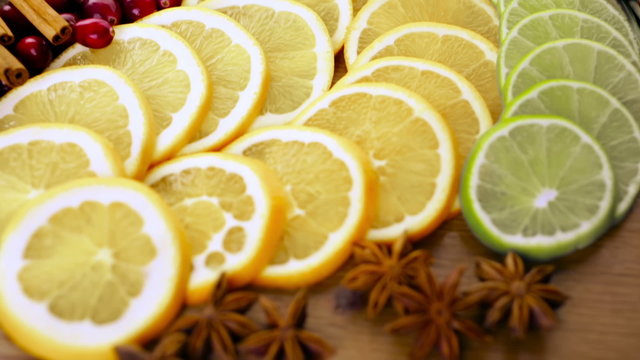 Sliced fresh organic food ready for preparing winter sangria