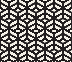 Vector Seamless Black and White Geometric Tiling Pattern Line Isometric Grid