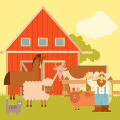 Farm banner with flat animals