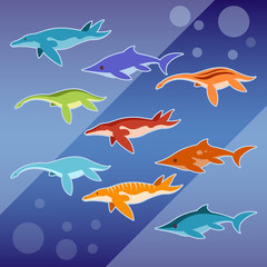 Set of water jurassic reptiles