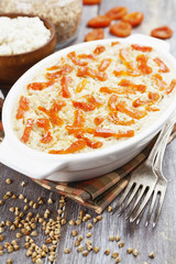 Buckwheat casserole with cottage cheese and dried apricots