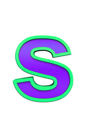 Naklejka premium One lower case letter from violet glass with green frame alphabet set, isolated on white. Computer generated 3D photo rendering.