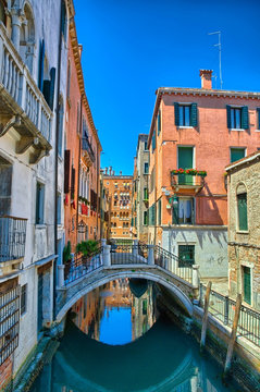 Canal with bridge in Venice, Italy, HDR