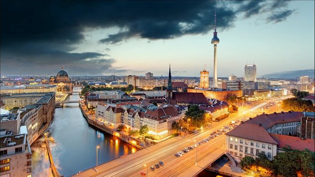Berlin panorama - Time lapse at sunset, Germany