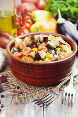 Steamed vegetables in a glass jar