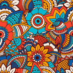 Hand drawn seamless pattern with floral elements. 
