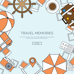 Vector illustration, lined. World travel concept background. Tourism. Holidays, vacation. Sea, ocean, land, air travelling