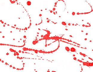 Red splatter on a white background..